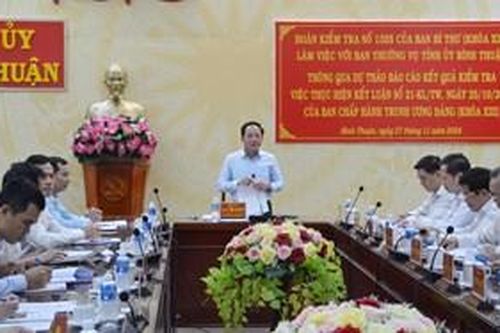 Đoàn kiểm tra của Ban Bí thư làm việc với Ban Thường vụ Tỉnh ủy Bình Thuận