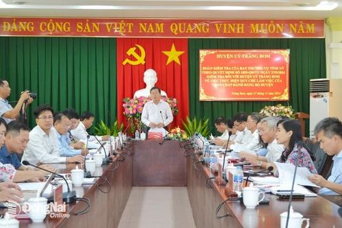Kiểm tra quy chế làm việc của Ban Chấp hành Đảng bộ huyện Trảng Bom