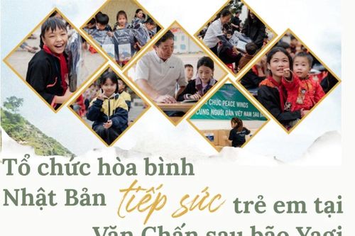 Tổ chức Vì Hòa bình Nhật Bản tiếp sức trẻ em tại Văn Chấn, Yên Bái đến trường sau bão Yagi