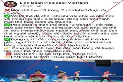 Cảnh báo lừa đảo qua trang Facebook giả mạo 'Liên đoàn Pickleball Việt Nam'
