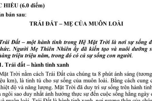 Đề tập huấn Ngữ văn 6: Trái Đất – Mẹ của muôn loài