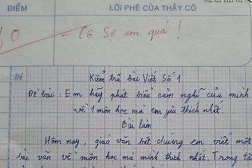 Bài văn 'kể môn học yêu thích' đạt 1 điểm, cô giáo viết lời phê vỏn vẹn 4 chữ
