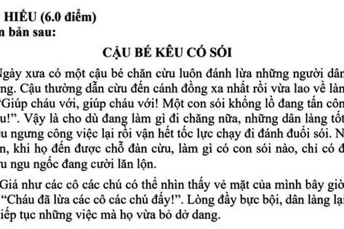 Đề tập huấn Ngữ văn 7: Cậu bé kêu có sói