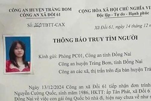Truy tìm nữ sinh 15 tuổi nhiều ngày mất liên lạc với gia đình