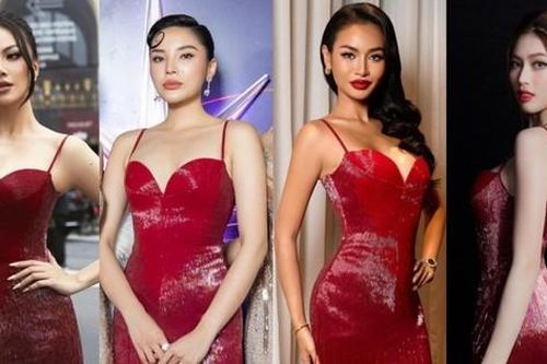 Hoa hậu Kỳ Duyên mặc đụng hàng thiết kế dạ hội với loạt Á hậu đình đám