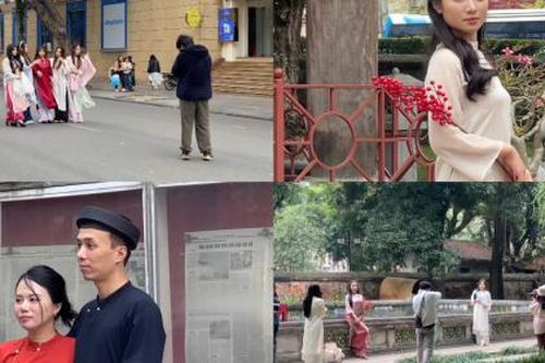 Giới trẻ Thủ đô xúng xính áo dài chụp ảnh đón Tết sớm