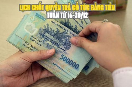 Lịch chốt quyền trả cổ tức bằng tiền tuần này (từ 16-20/12): MCH trả cổ tức khủng 95%