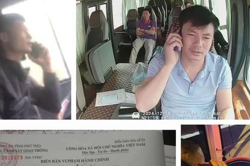 Công an Phú Thọ xử phạt nhiều tài xế xe khách vừa lái xe vừa dùng điện thoại