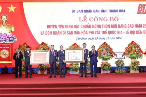 Công bố Quyết định huyện Yên Định đạt chuẩn nông thôn mới nâng cao năm 2024 và Đón nhận di sản văn hóa phi vật thể quốc gia Lễ hội Đền Đồng Cổ