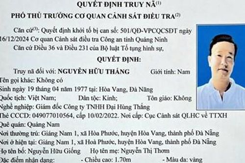 Giám đốc Công ty TNHH Đại Hùng Thắng bị truy nã