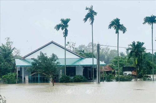 Nước sông Trà Câu dâng cao gây ngập nhiều nhà dân ở thị xã Đức Phổ
