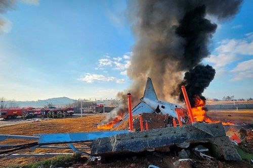 Khoảnh khắc chiếc máy bay chở 181 người trượt khỏi đường băng, bốc cháy tại sân bay Muan, Hàn Quốc
