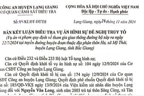 Bắc Giang: khởi tố đối tượng gây tai nạn giao thông làm chết người