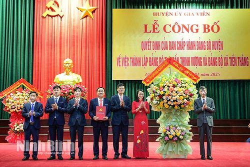 Huyện ủy Gia Viễn công bố Quyết định thành lập Đảng bộ thị trấn Thịnh Vượng và Đảng bộ xã Tiến Thắng