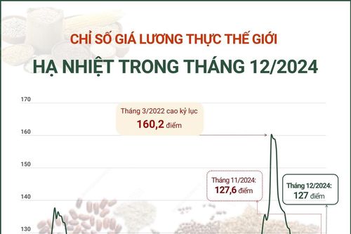 Chỉ số giá lương thực thế giới hạ nhiệt trong tháng 12/2024
