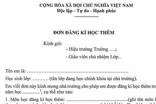 MẪU ĐƠN ĐĂNG KÝ HỌC THÊM CỦA HỌC SINH theo Thông tư 29/2024/TT-BGDĐT
