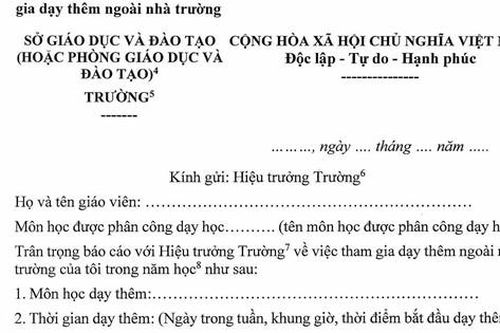 Mẫu BÁO CÁO CỦA GIÁO VIÊN DẠY THÊM NGOÀI NHÀ TRƯỜNG theo Thông tư số 29/2024/TT-BGDĐT
