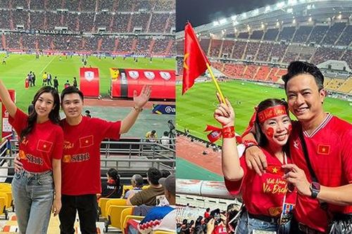 Hoa hậu Đỗ Mỹ Linh và nhà chồng mừng đội tuyển Việt Nam vô địch trên đất Thái