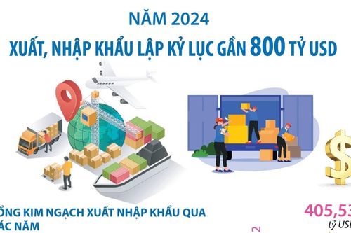 Tổng kim ngạch xuất, nhập khẩu năm 2024 đạt gần 800 tỷ USD