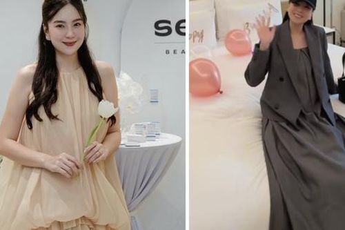 Thời trang giấu bụng bầu của MC Mai Ngọc