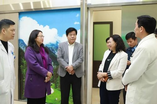 Đồng chí Phó Chủ tịch UBND tỉnh Giàng Thị Dung kiểm tra tiến độ thi công giai đoạn 2 Bệnh viện Đa khoa tỉnh và Bệnh viện Sản Nhi Lào Cai