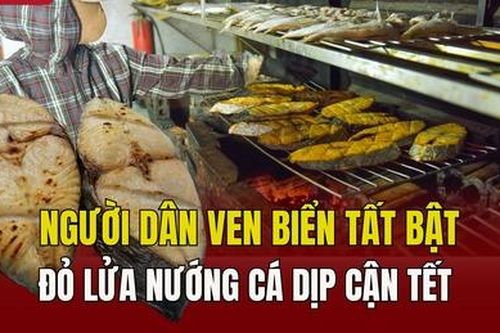 Người dân ven biển tất bật đỏ lửa nướng cá dịp cận tết