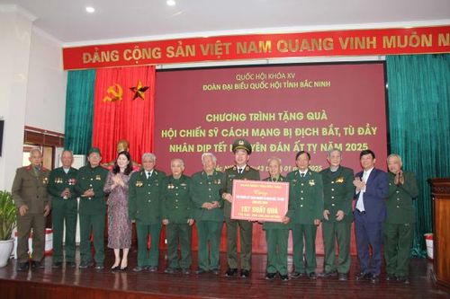 Thứ trưởng Trần Quốc Tỏ và Đoàn ĐBQH tỉnh Bắc Ninh tặng quà các chiến sĩ cách mạng bị địch bắt tù đày