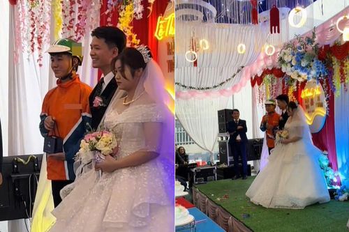 Giữa đám cưới ở Hà Nội, shipper mang đến đơn hàng khiến cả hôn trường bật cười