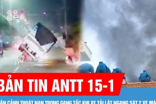 Bản tin ANTT 15-1: Cận cảnh thoát nạn trong gang tấc khi xe tải lật ngang sát 2 xe máy