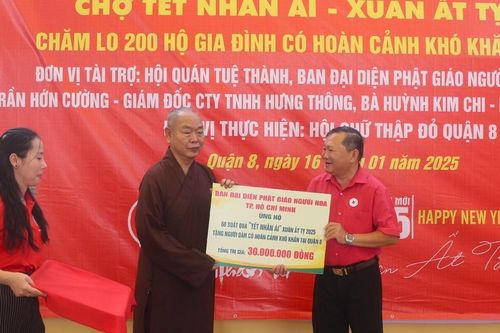 Ban Trị sự GHPGVN Q.8 và các tự viện tặng quà Tết đến người dân khó khăn tại địa phương