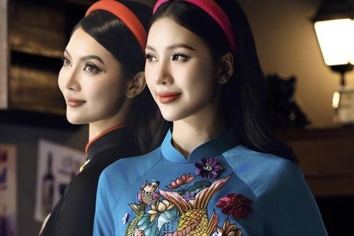 Hoa hậu Bùi Quỳnh Hoa, Thu Uyên duyên dáng với áo dài vẽ tranh dân gian