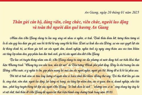 Thư của Bí thư Tỉnh ủy An Giang Lê Hồng Quang