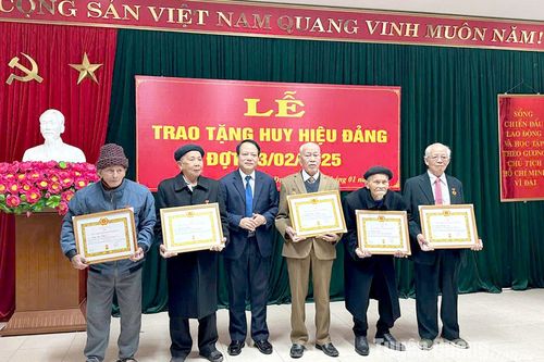 Đồng chí Vân Đình Thảo trao Huy hiệu Đảng đợt 3-2 tại huyện Sơn Dương