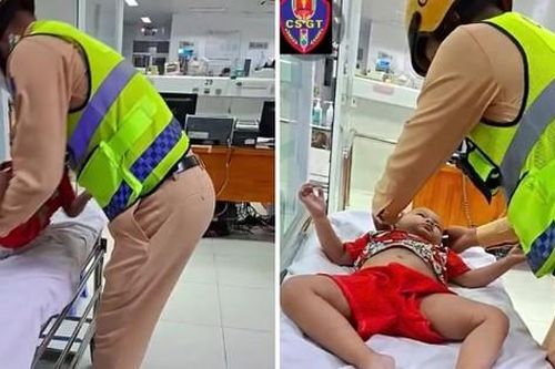 CSGT dùng xe đặc chủng 'mở đường' đưa cháu bé sốt co giật trên cao tốc đến bệnh viện