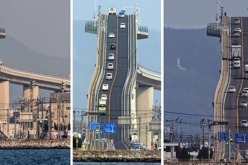 Thót tim đi qua cây cầu 'siêu dốc' đáng sợ ở Nhật
