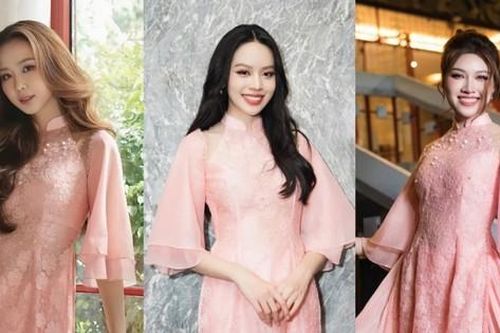 Mẫu áo dài được lòng các Hoa hậu dịp Tết Ất Tỵ: Thanh Thủy tựa cánh hoa đào
