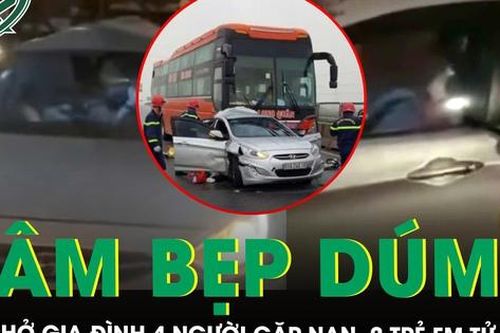 Xe khách đâm bẹp dúm ô tô chở gia đình 4 người trên cao tốc, 2 trẻ em tử vong
