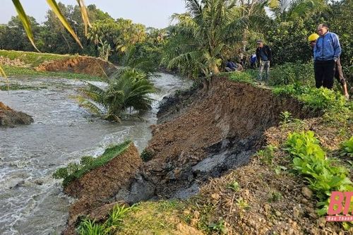 Khẩn trương khắc phục sự cố sạt, lở bờ kênh sông Mơ