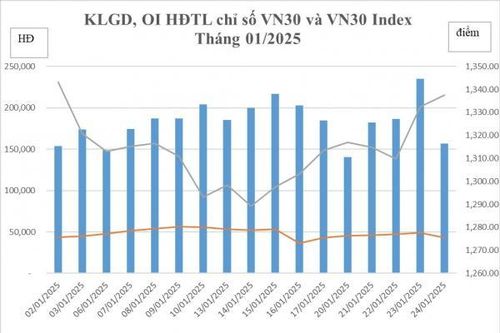 Thị trường chứng khoán phái sinh tháng 1/2025: Khối lượng giao dịch tăng 6,04% so với tháng trước