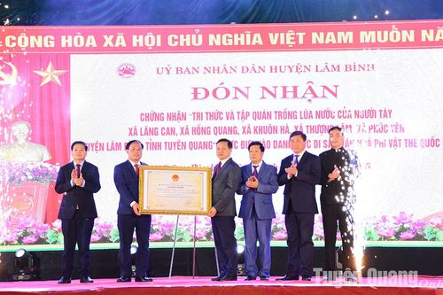 Lâm Bình đón nhận Bằng di sản văn hóa quốc gia về tri thức và tập quán trồng lúa nước của người Tày