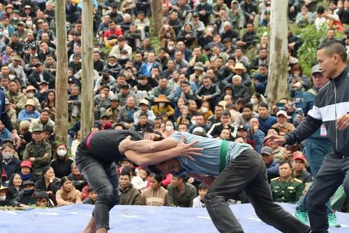 Người dân xứ Nghệ chen chân lên núi xem trai làng đấu vật