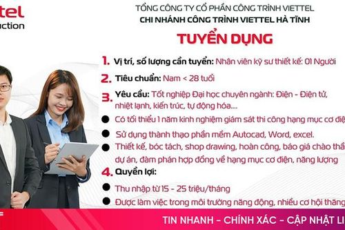 Chi nhánh Công trình Viettel Hà Tĩnh tuyển nhân viên