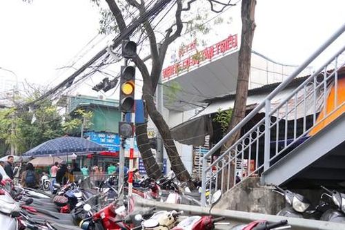 Vượt 'chướng ngại vật' để lên cầu vượt đi bộ