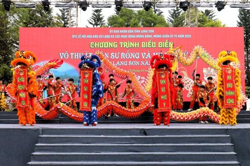 Biểu diễn võ thuật, lân sư rồng, múa sư tử mèo mừng Đảng, mừng Xuân Ất Tỵ năm 2025