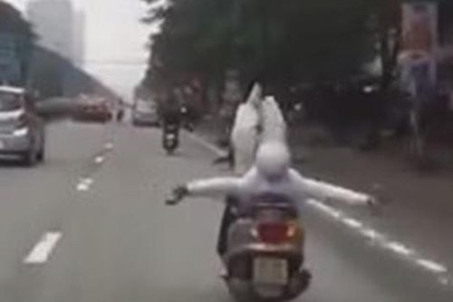 Xác minh video người đàn ông nằm ngửa trên xe máy đang di chuyển