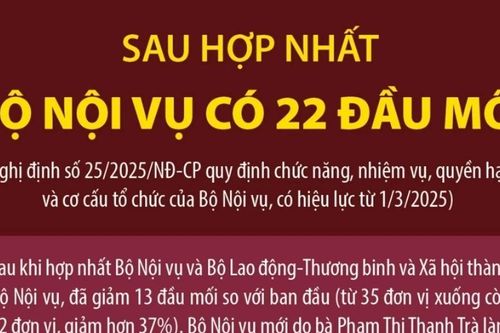 Sau hợp nhất giữa hai Bộ, Bộ Nội vụ có 22 đầu mối