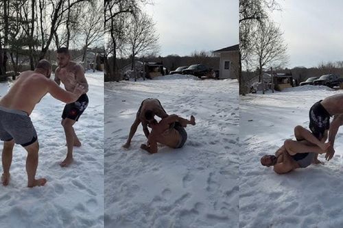 Nhà vô địch MMA cởi trần vật nhau trên tuyết, thách thức kiện tướng Nga
