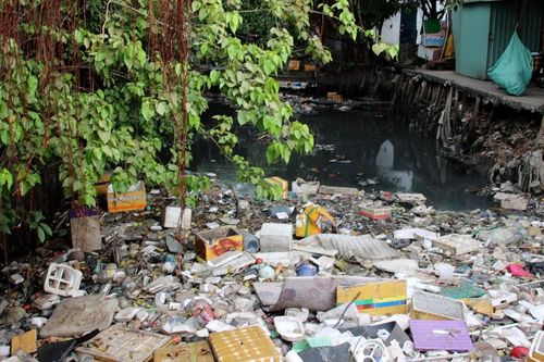 Kênh thoát nước cho sân bay Tân Sơn Nhất ngập rác thải, chuột bọ
