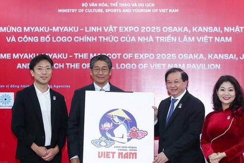 Logo của Nhà Triển lãm Việt Nam tại EXPO 2025 gây ấn tượng với hình ảnh thiếu nữ Việt