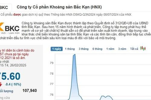 Cổ phiếu BKC giảm kịch sàn phiên thứ 2 liên tiếp sau tăng 'nóng' hơn 500%